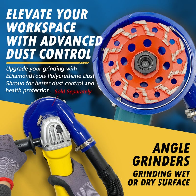 EDiamondTools 5" High Performance Diamond Grinding Wheels for Aggressive Concrete, Paint, Epoxy, Mastic, Coating Removal, #18/20 Grit, S Segments, 7/8"-5/8" Arbor - Image 5